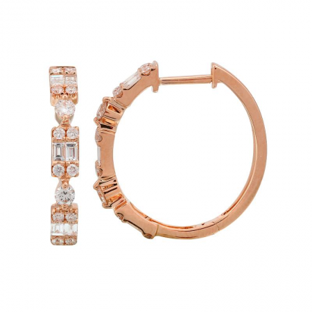14K Rose Gold Round + Baguette Cluster Hoop Earrings-Earrings-Maurice's Jewelers-ROSE GOLD-