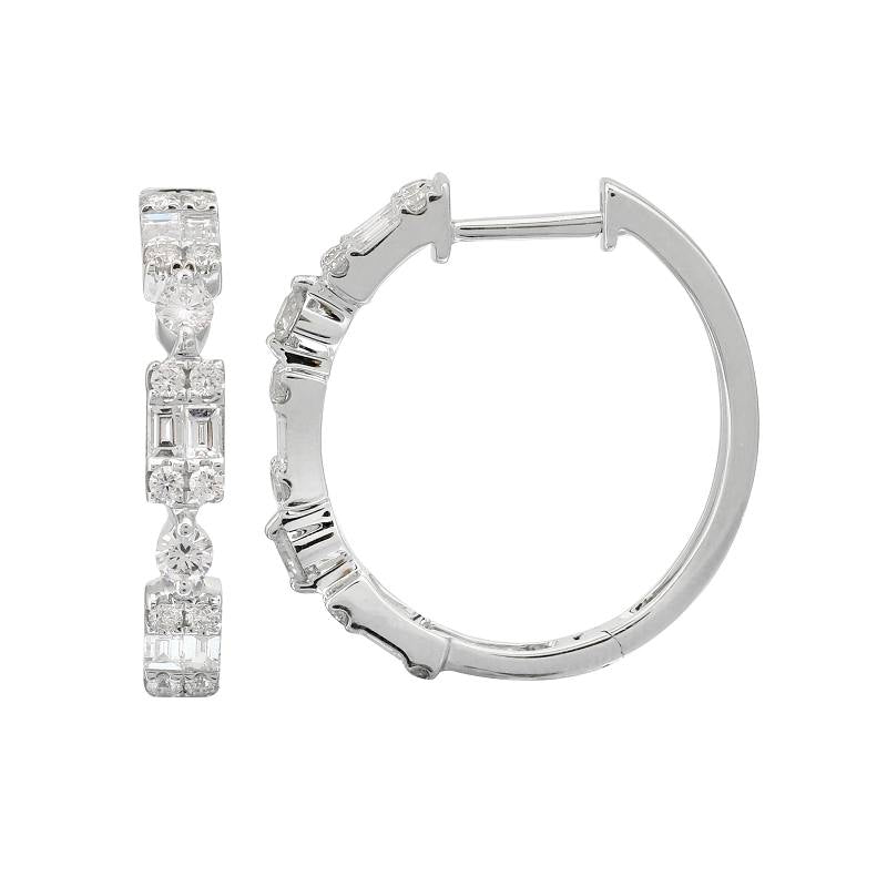 14K Rose Gold Round + Baguette Cluster Hoop Earrings-Earrings-Maurice's Jewelers-YELLOW GOLD-