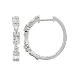14K White Gold Round + Baguette Cluster Hoop Earrings-Earrings-Maurice's Jewelers-WHITE GOLD-