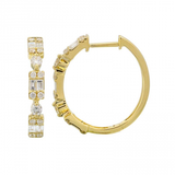 14K White Gold Round + Baguette Cluster Hoop Earrings