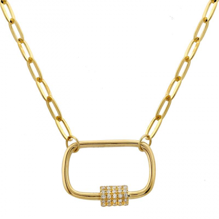 14K Yellow Diamond Carabiner Link Chain Necklace-Necklaces-superbell-YELLOW GOLD-
