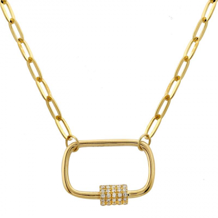 14K Yellow Diamond Carabiner Link Chain Necklace