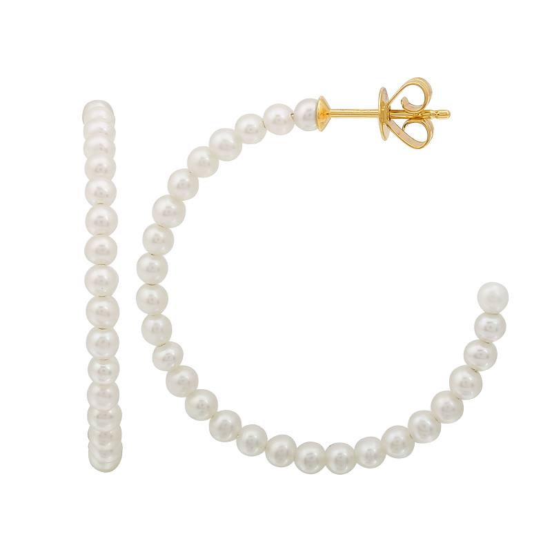 14K Yellow Gold Pearls Small Hoop Earrings-EARRINGS-superbell-