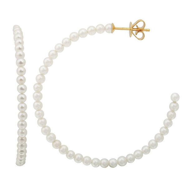 14K Yellow Gold Pearls Medium Hoop Earrings-EARRINGS-Maurice's Jewelers-