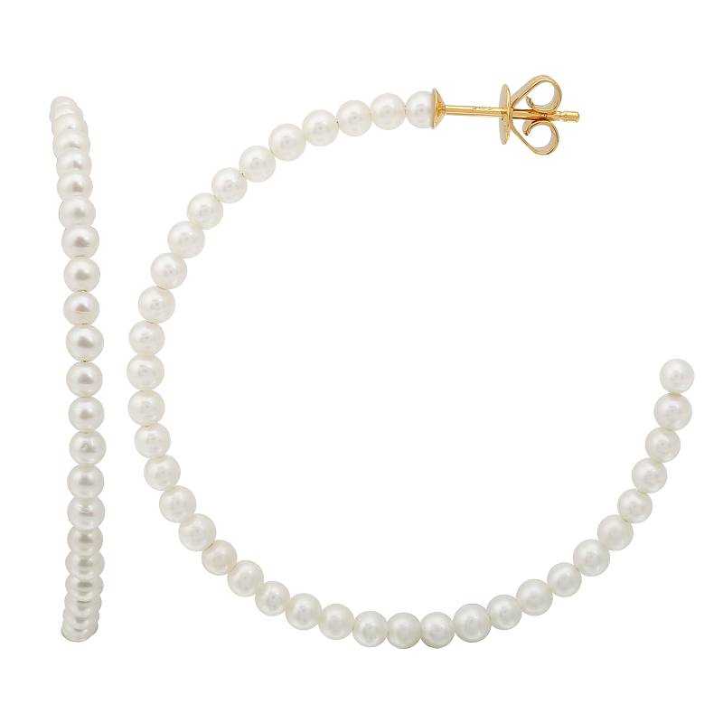 14K Yellow Gold Pearls Medium Hoop Earrings-EARRINGS-Maurice's Jewelers-