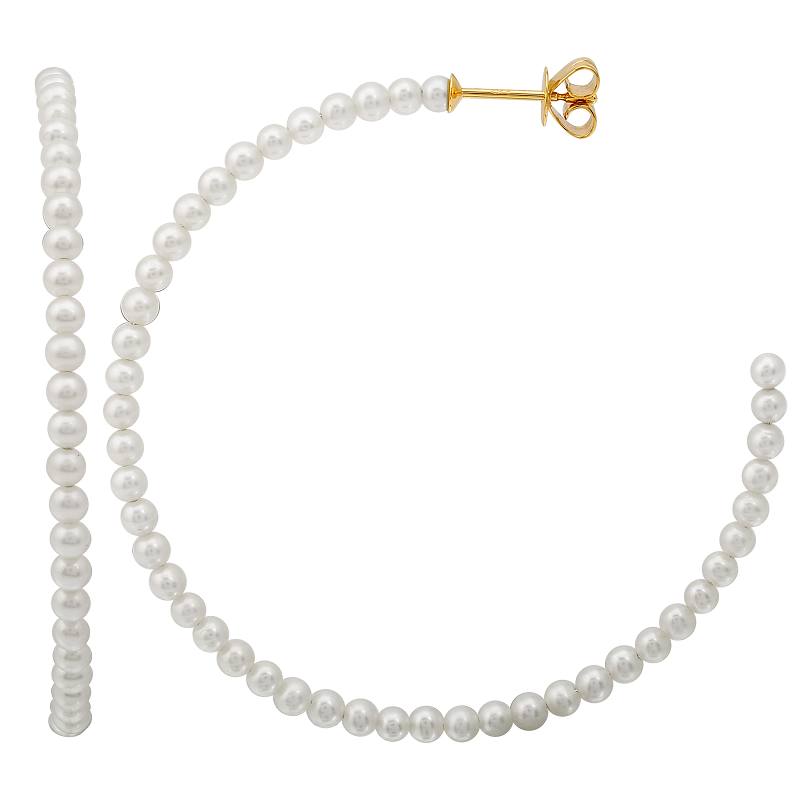 14k Yellow Gold Pearls Large Hoop Earrings-EARRINGS-superbell-