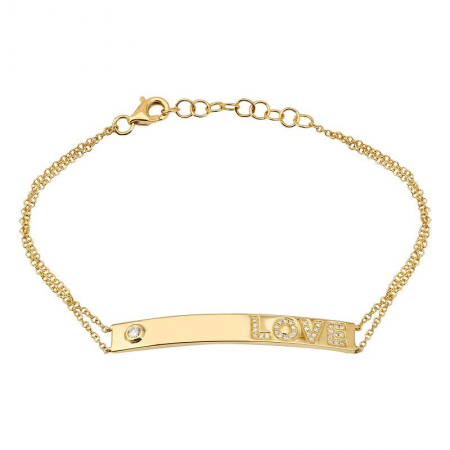 14K Yellow Gold Love Diamond Bar Bracelet