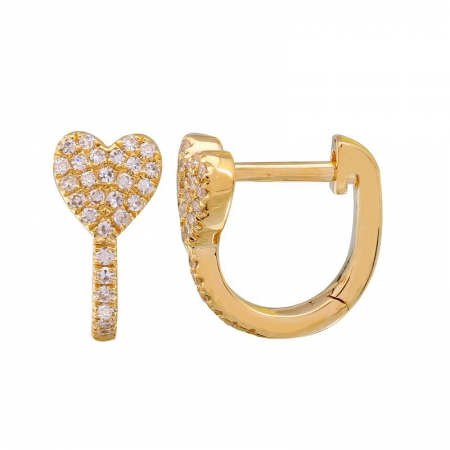 14k Yellow Gold Diamond Heart Huggie Earrings-EARRINGS-superbell-