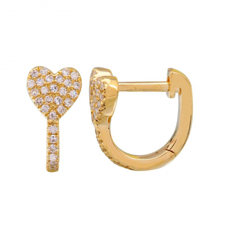 14k Yellow Gold Diamond Heart Huggie Earrings