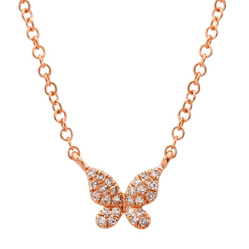 14k Rose Gold Diamond Single Butterfly Necklace