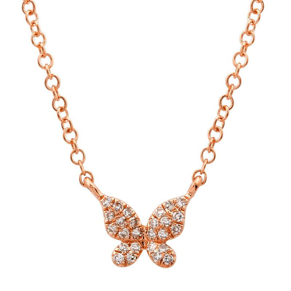 14k White Gold Diamond Single Butterfly Necklace