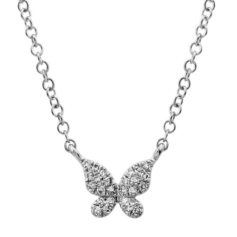 14k White Gold Diamond Single Butterfly Necklace