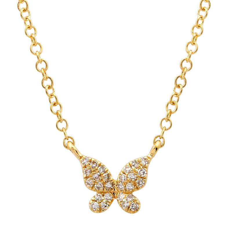 14K Yellow Gold Diamond Petite Butterfly Necklace