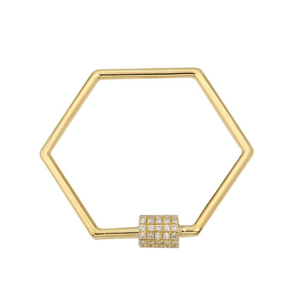 14 Yellow Gold Hexagon Shape Diamond Carbiner Pendant-Charms & Pendants-Maurice's Jewelers-