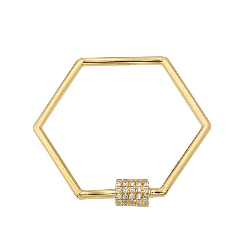 14 Yellow Gold Hexagon Shape Diamond Carbiner Pendant-Charms & Pendants-Maurice's Jewelers-