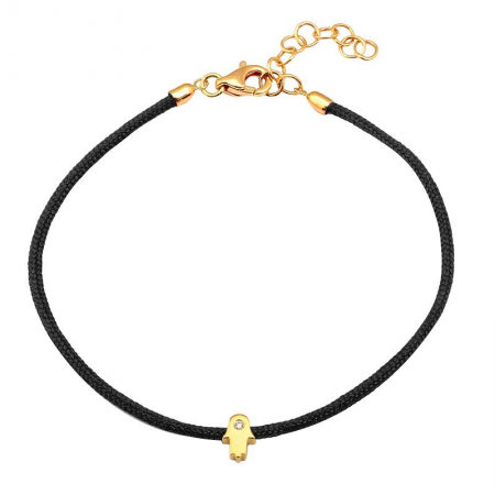 14K Yellow Gold Hamsa Diamond Cord Bracelet