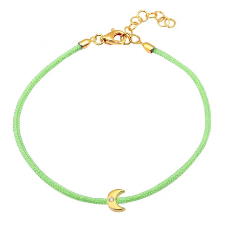14K Yellow Gold Moon Diamond Cord Bracelet