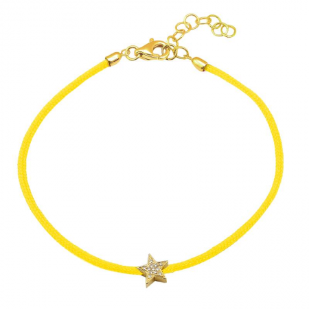14K Yellow Gold Pave Star Diamon Cord Bracelet