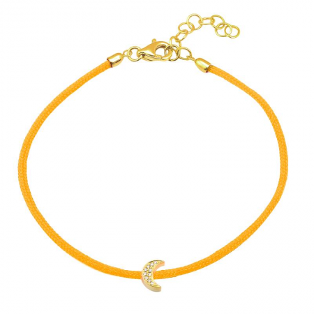 14K Yellow Gold Pave Moon Diamond Cord Bracelet