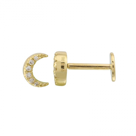 14K Yellow Gold Diamond 3D Moon Flat Back Earrings-EARRINGS-superbell-