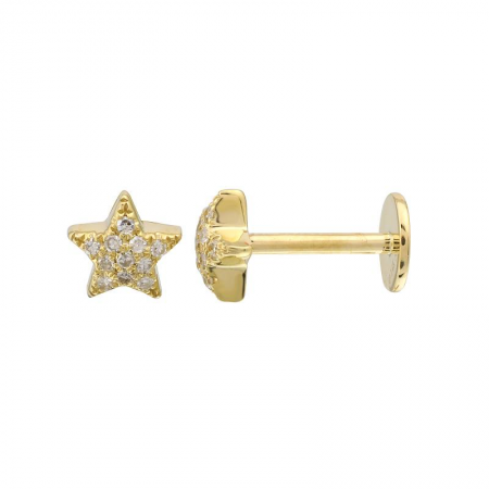 14K Yellow Gold Diamond 3D Star Flat Back Earrings