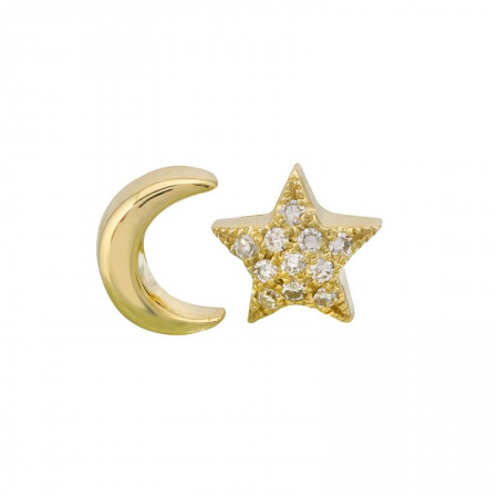 14K Yellow Gold Diamond 3D Polished Moon & Star Flat Back Earrings-EARRINGS-superbell-