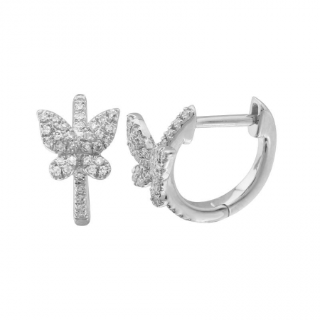 14k White Gold Diamond Butterfly Huggie Earrings
