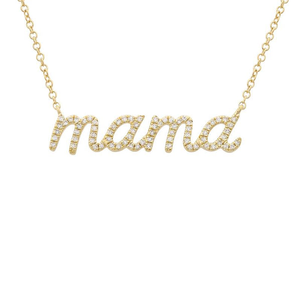 14K Yellow Diamond Mama Script Necklace-Charms & Pendants-superbell-