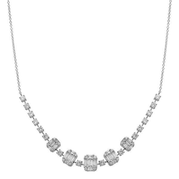 14k White Gold Round Diamond and Baguette Necklace-Necklaces-Maurice's Jewelers-
