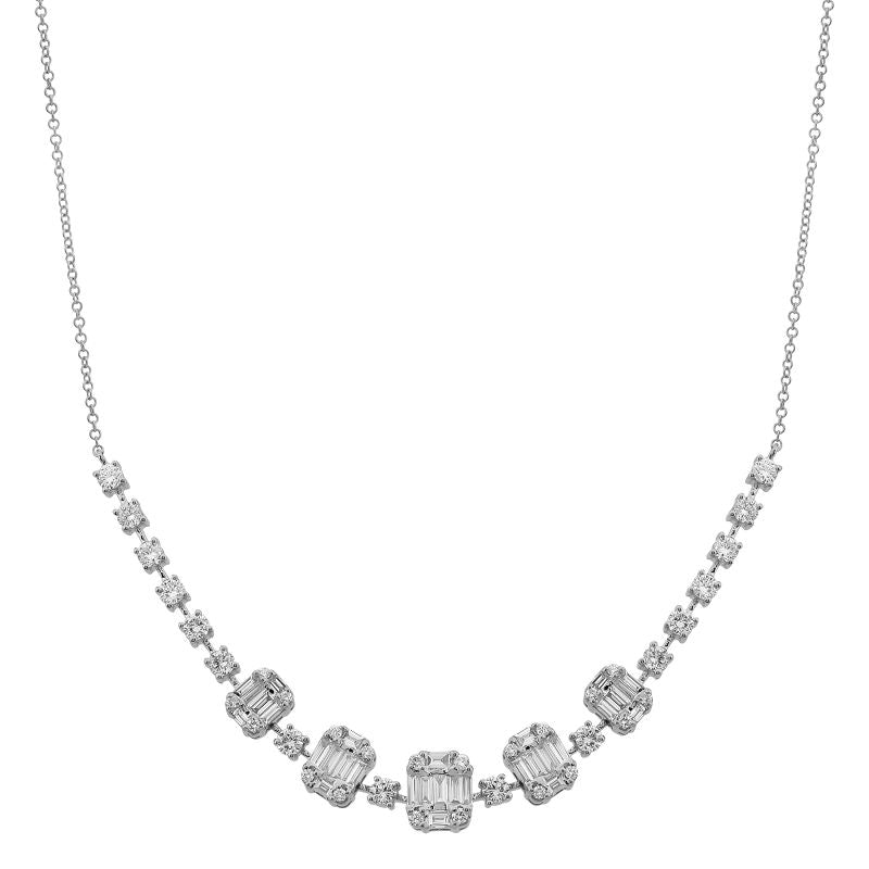 14k White Gold Round Diamond and Baguette Necklace-Necklaces-Maurice's Jewelers-