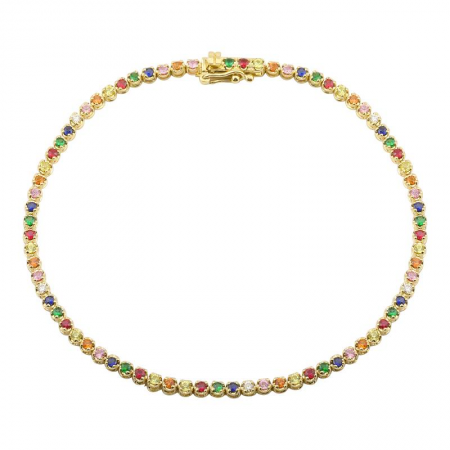 14k Yellow Gold Crown Prong Rainbow Tennis Bracelet