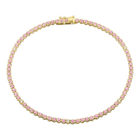 14k Yellow Gold Crown Prong Pink Sapphire Tennis Bracelet