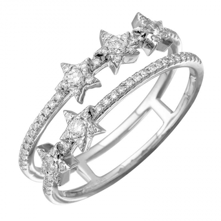 14K White Gold Diamond Star Double Row Ring