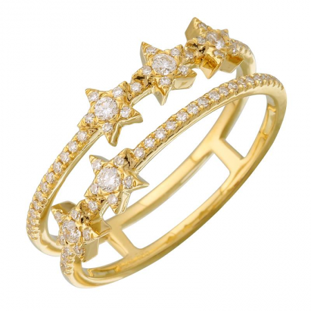 14K Yellow Gold Diamond Star Double Row Ring