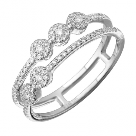 14K White Gold Diamond Halo Double Row Ring