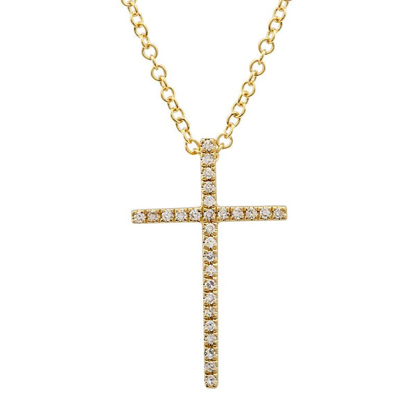 14k Yellow Gold Diamond Cross Necklace-Necklaces-Maurice's Jewelers -