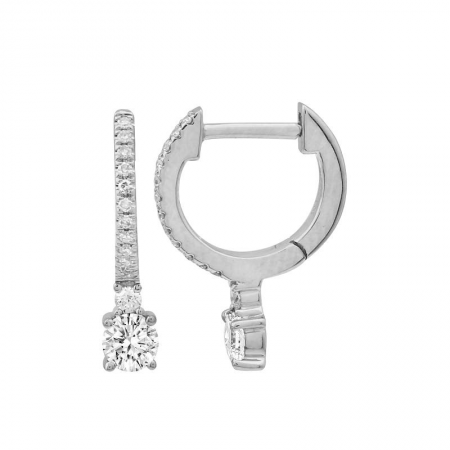14K Yellow Gold Diamond Dangling Huggie Earrings-EARRINGS-superbell-WHITE GOLD-