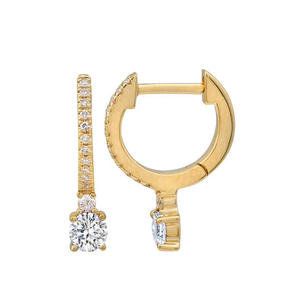14K Yellow Gold Diamond Dangling Huggie Earrings