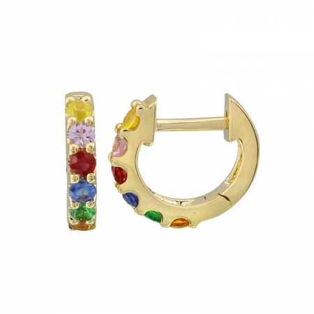 14k Yellow Gold Rainbow Huggie Earrings-Earrings-Maurice's Jewelers-