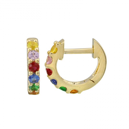 14k Yellow Gold Rainbow Huggie Earrings