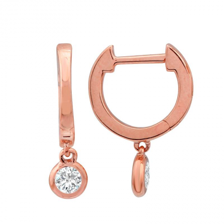 14K Rose Gold Bezel Set Diamond Huggie Earrings