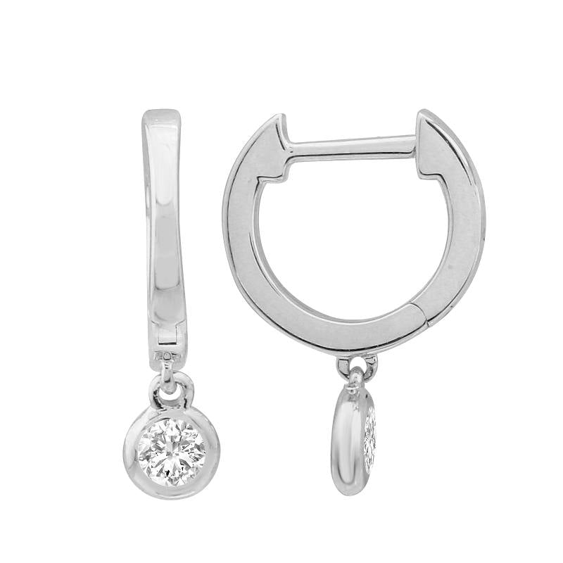 14K Rose Gold Bezel Set Diamond Huggie Earrings-Earrings-Maurice's Jewelers-WHITE GOLD-
