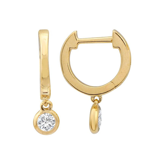 14K Yellow Gold Bezel Set Diamond Huggie Earrings