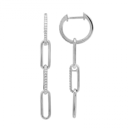 14K White Gold Diamond Paperclip Link Dangle Earrings-EARRINGS-Maurice's Jewelers-WHITE GOLD-