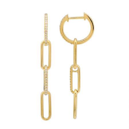 14K Yellow Gold Diamond Paperclip Link Dangle Earrings