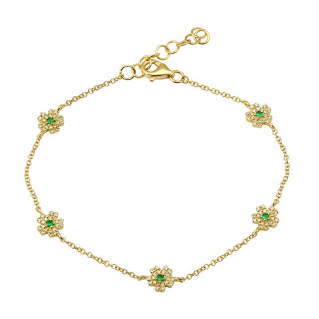 14k Yellow Gold Emerald Flower Bracelet