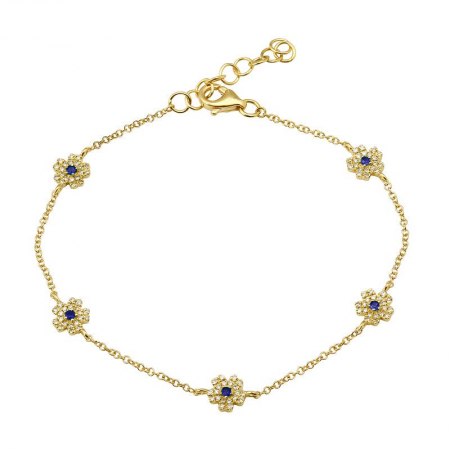 14k Yellow Gold Blue Sapphire Flower Bracelet