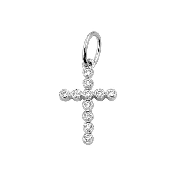 14k White Gold Diamond Bezel Cross Pendant-Charms & Pendants-Maurice's Jewelers-White Gold-