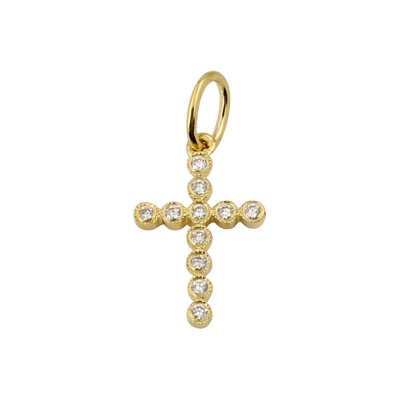 14k Yellow Gold Diamond Bezel Cross Pendant-Charms & Pendants-Maurice's Jewelers-White Gold-