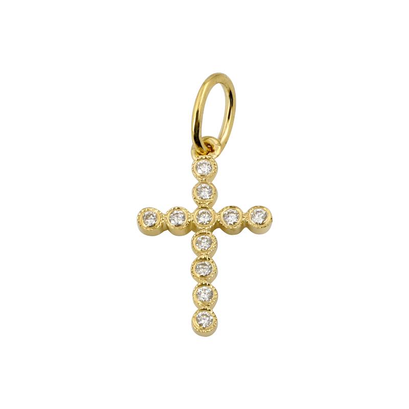 14k Yellow Gold Diamond Bezel Cross Pendant
